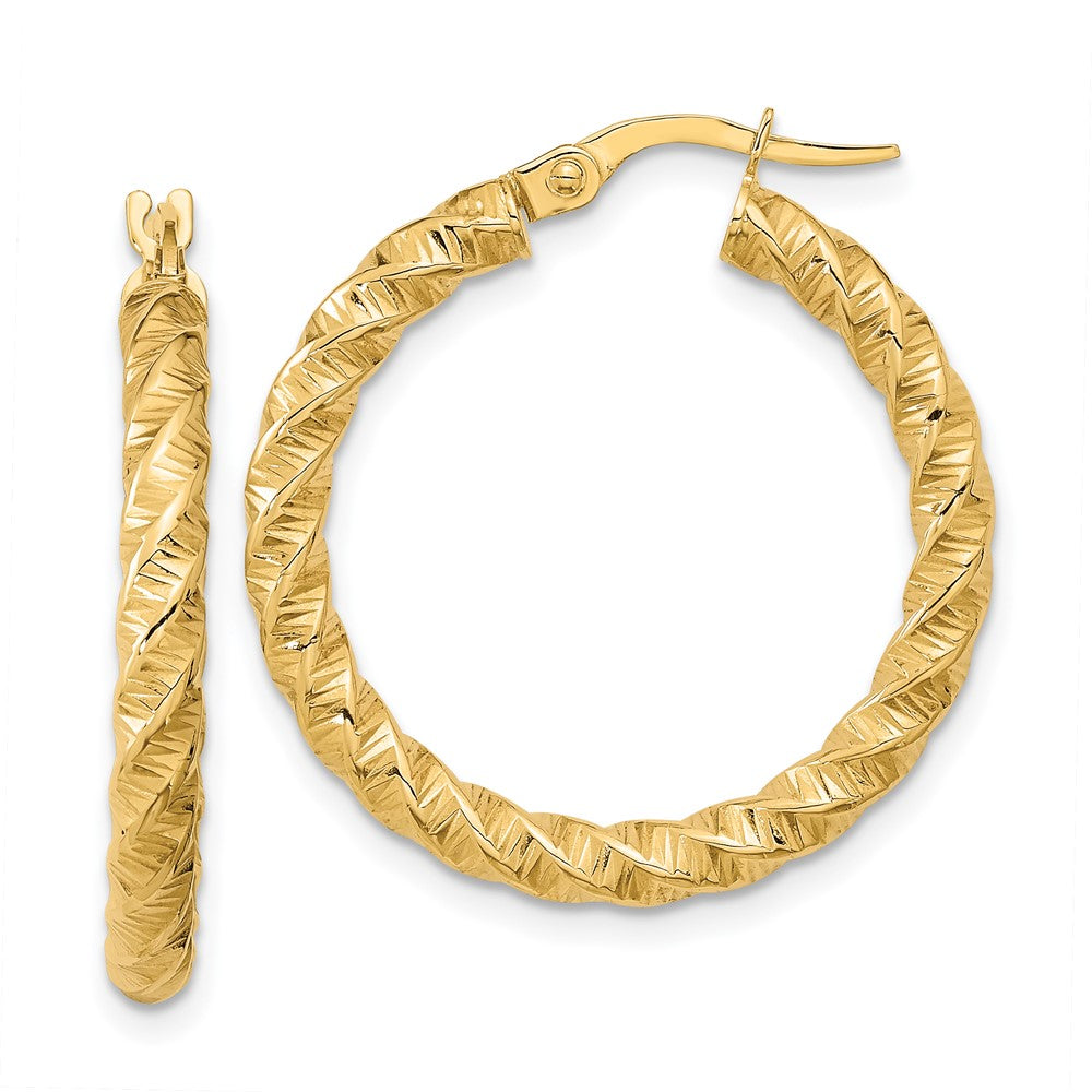 14K Gelbgold Poliert 3mm Gedreht Creolen