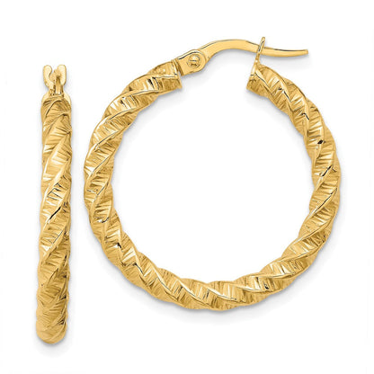 14K Gelbgold Poliert 3mm Gedreht Creolen