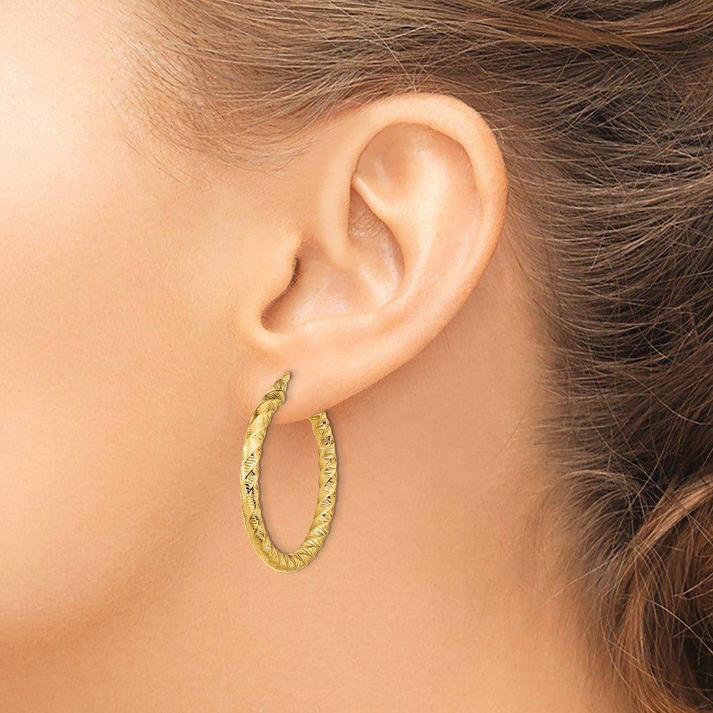 14K Gelbgold Poliert 3mm Gedreht Creolen