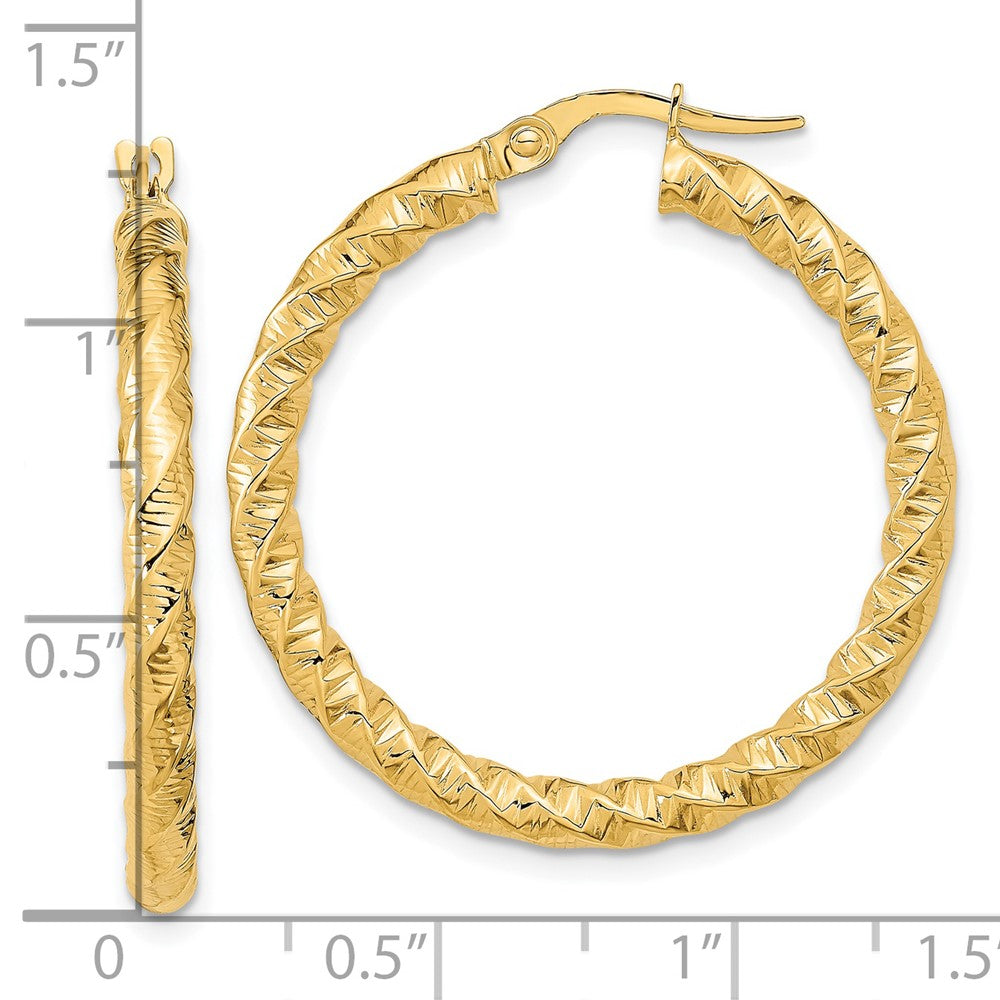 14K Gelbgold Poliert 3mm Gedreht Creolen