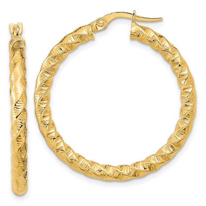 14K Gelbgold Poliert 3mm Gedreht Creolen