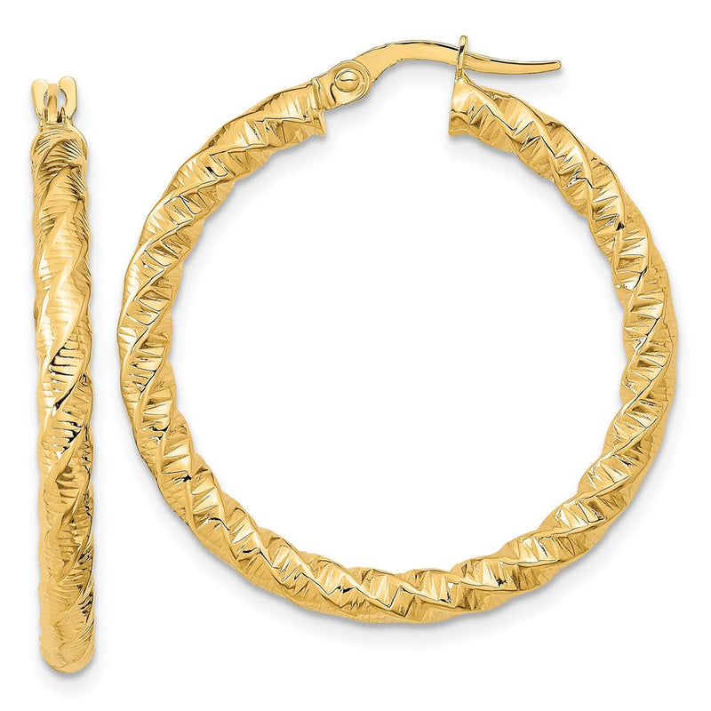 14K Gelbgold Poliert 3mm Gedreht Creolen
