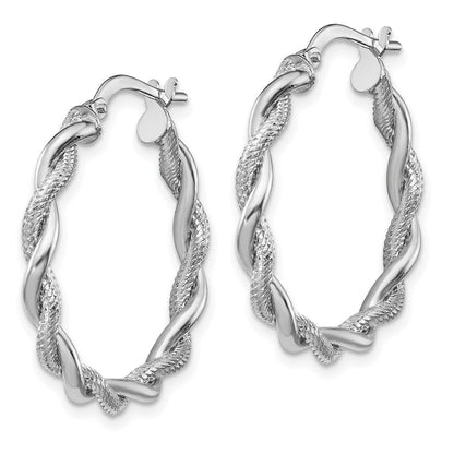 14K Weißgold Mittel 3mm Poliert & Diamantiert Gedreht Creolen