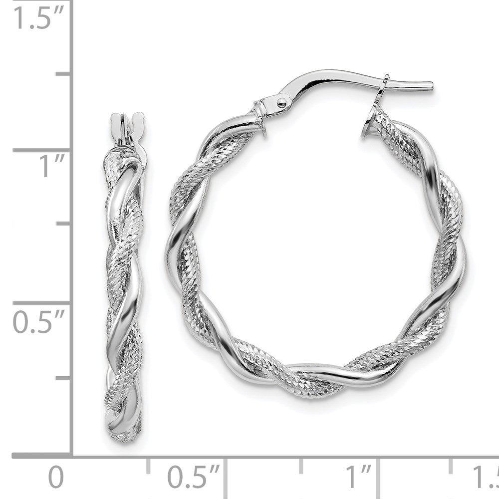 14K Weißgold Mittel 3mm Poliert & Diamantiert Gedreht Creolen