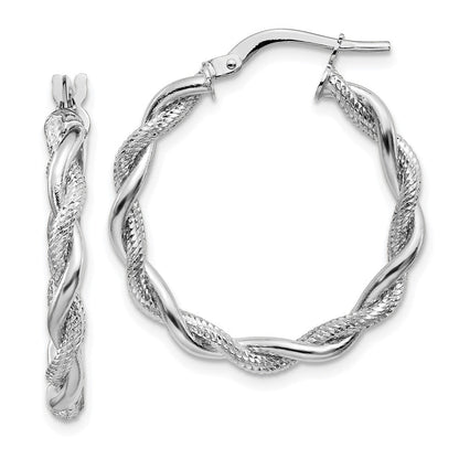 14K Weißgold Mittel 3mm Poliert & Diamantiert Gedreht Creolen