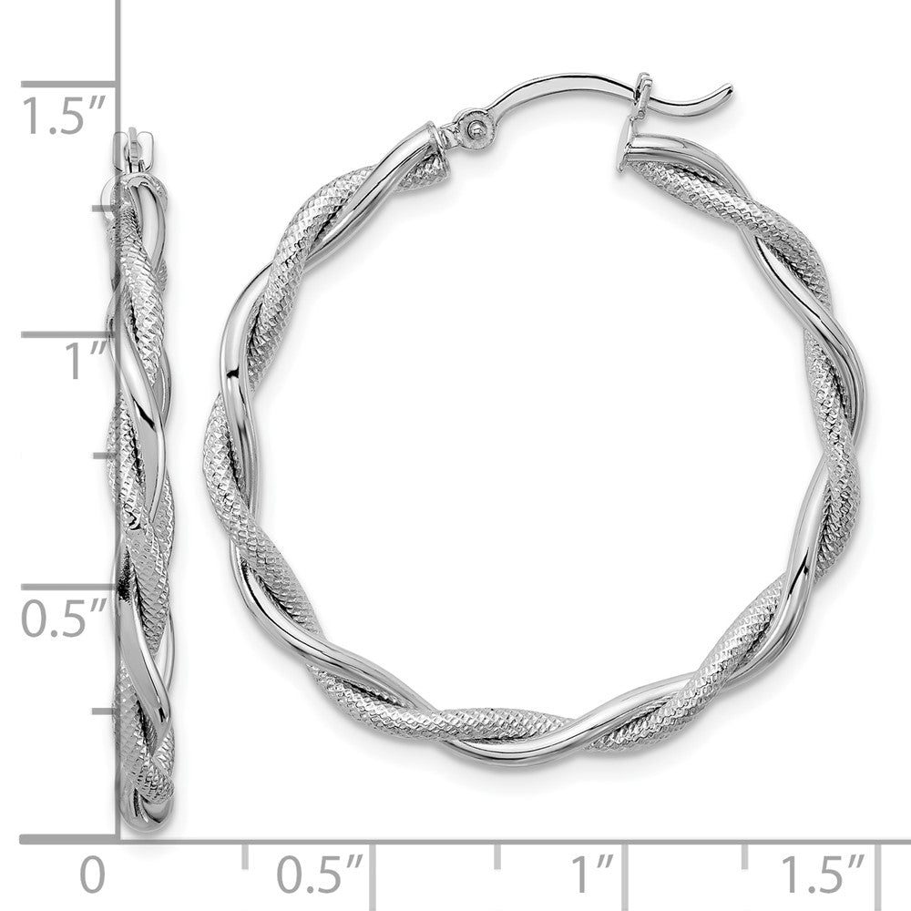14K Weißgold Groß 3mm Poliert & Diamantiert Gedreht Creolen