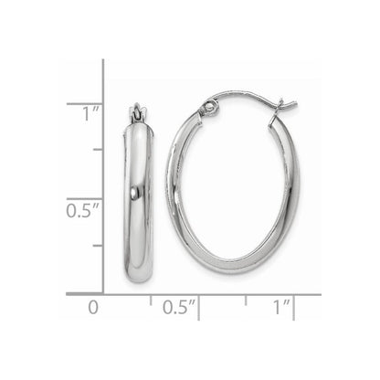 14K Weißgold Poliert 3.75mm Oval Röhre Creolen