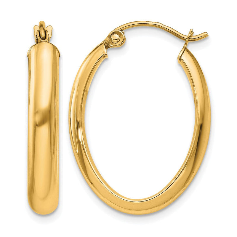 14K Gelbgold Poliert 3.75mm Oval Röhre Creolen