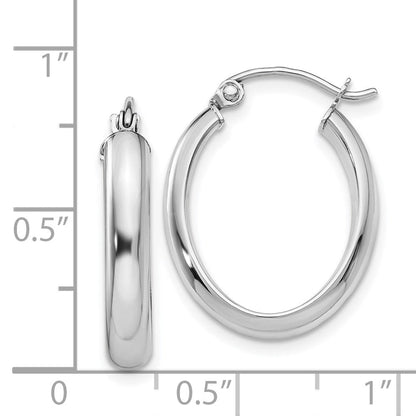 14K Weißgold Poliert 3.75mm Oval Röhre Creolen