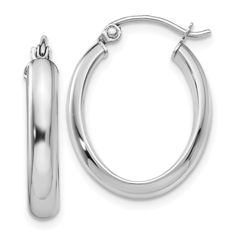 14K Weißgold Poliert 3.75mm Oval Röhre Creolen