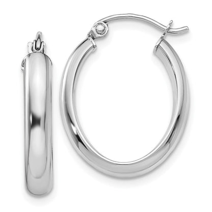 14K Weißgold Poliert 3.75mm Oval Röhre Creolen