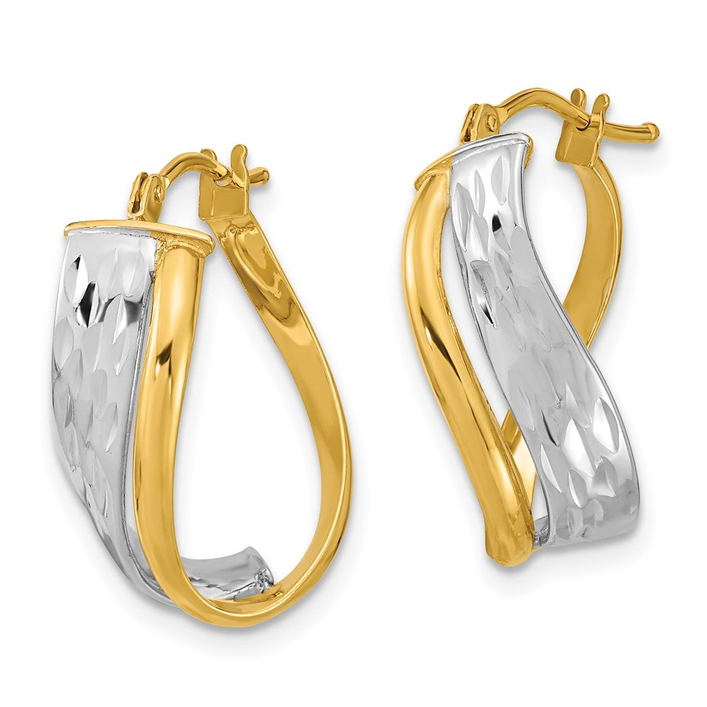 14K Bicolor Diamantiert und Poliert Ohrringe