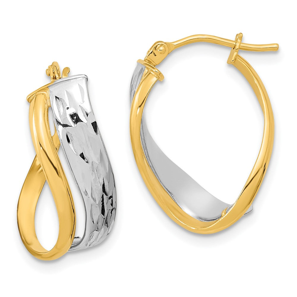 14K Bicolor Diamantiert und Poliert Ohrringe