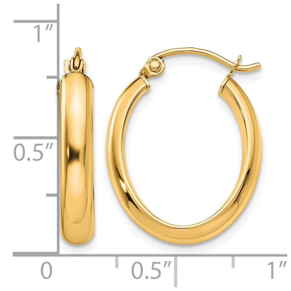 14K Gelbgold Poliert 3.75mm Oval Röhre Creolen