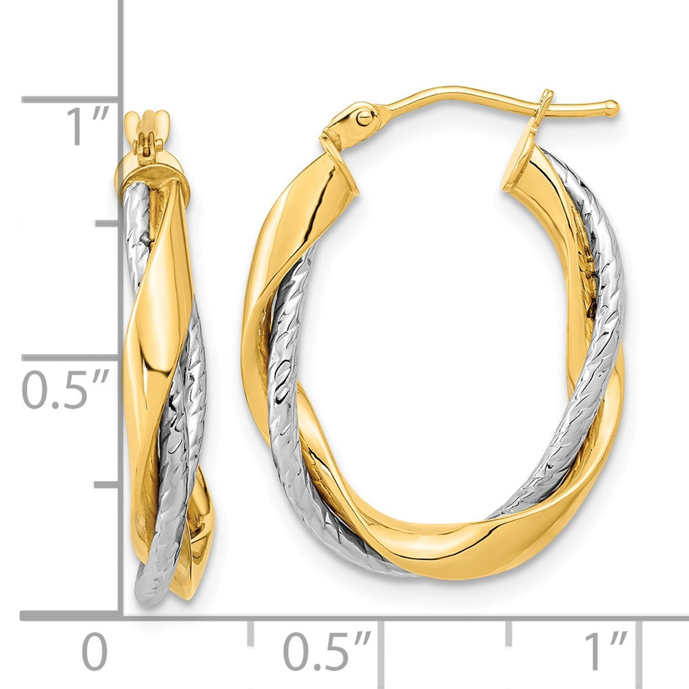 14K Bicolor Poliert Kordel Gedreht Oval Creolen