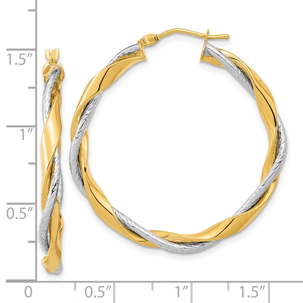 14K Bicolor Poliert Kordel Gedreht Creolen
