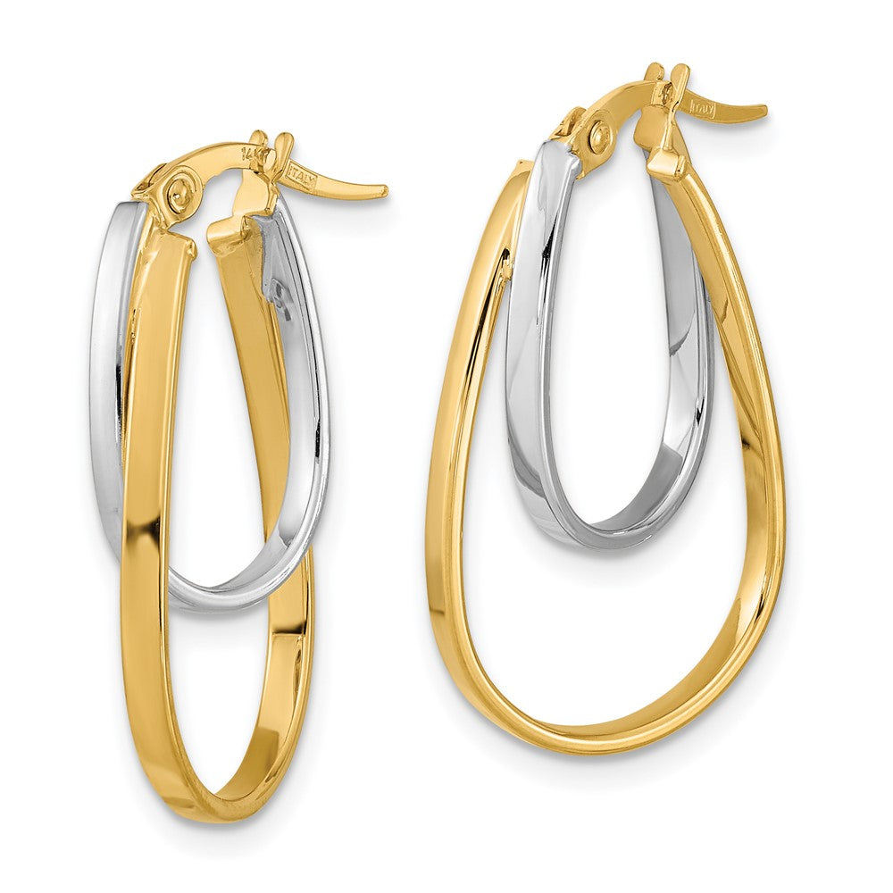 14K Bicolor Poliert Doppelt Oval Creolen