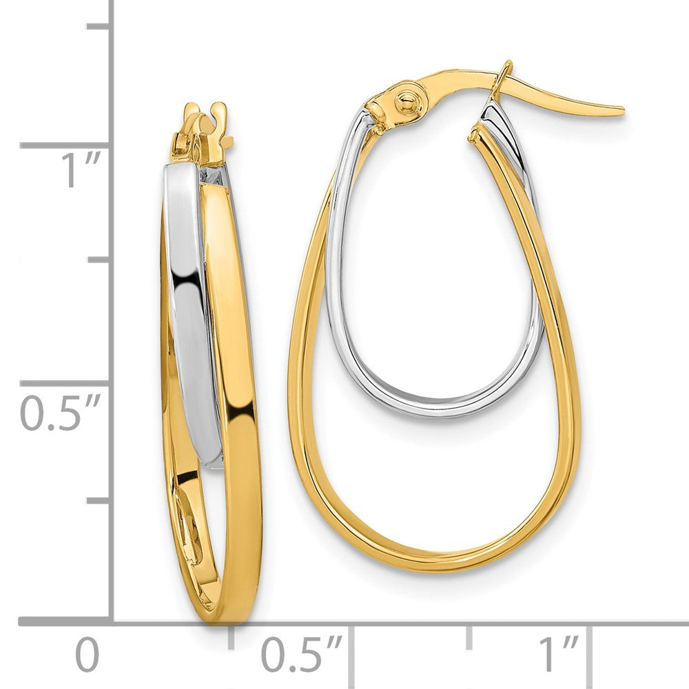 14K Bicolor Poliert Doppelt Oval Creolen