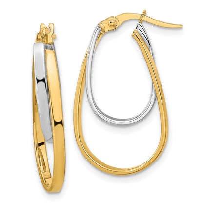 14K Bicolor Poliert Doppelt Oval Creolen
