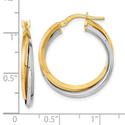 14K Bicolor Poliert Doppelt Creolen