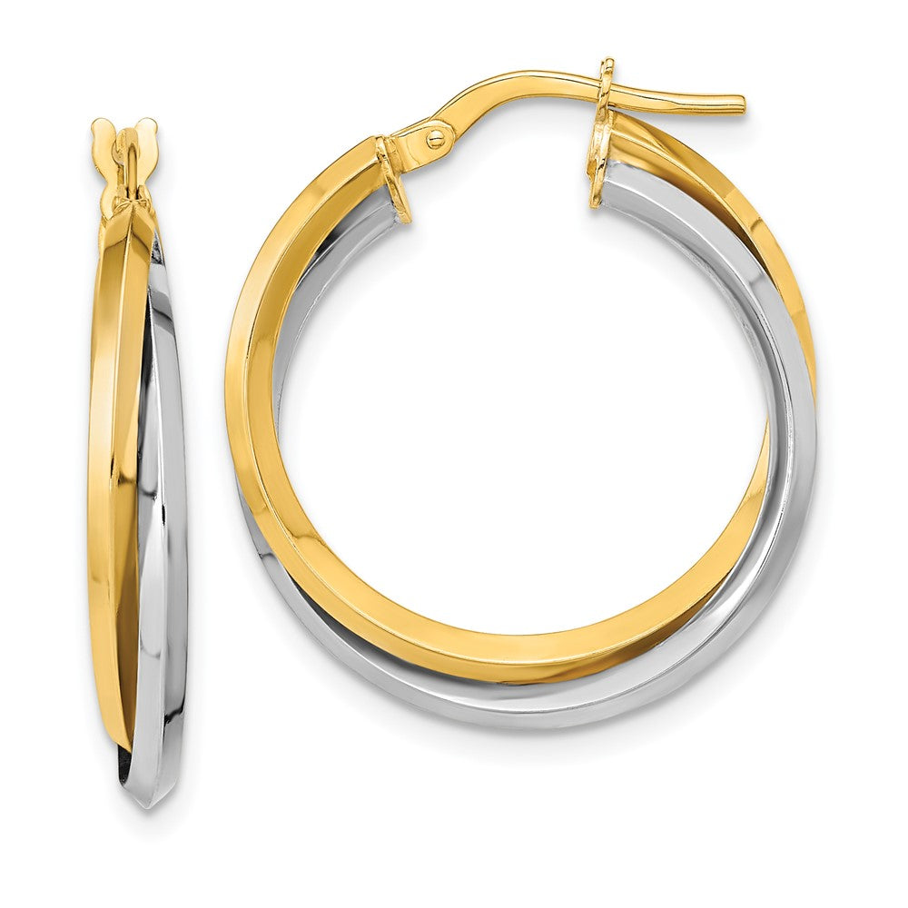 14K Bicolor Poliert Doppelt Creolen