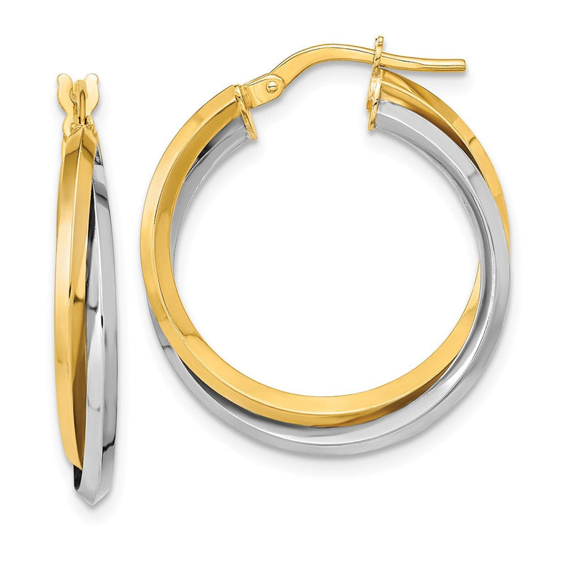 14K Bicolor Poliert Doppelt Creolen