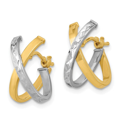 14K Bicolor Diamantiert Poliert Creolen