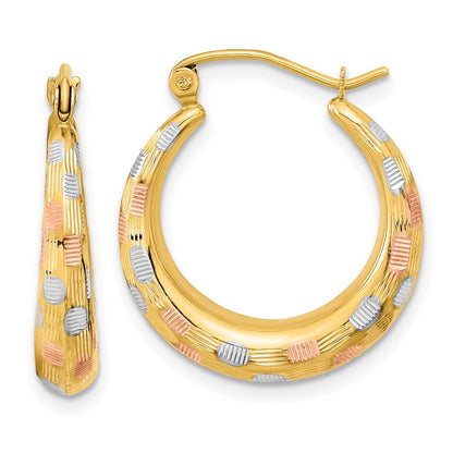 14K Gelb & Rhodium Weiß und Rose Poliert Satiniert Diamantiert Creolen