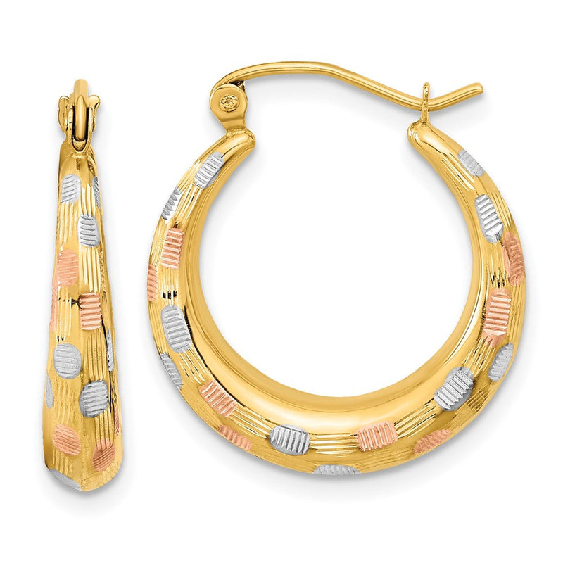 14K Gelb & Rhodium Weiß und Rose Poliert Satiniert Diamantiert Creolen