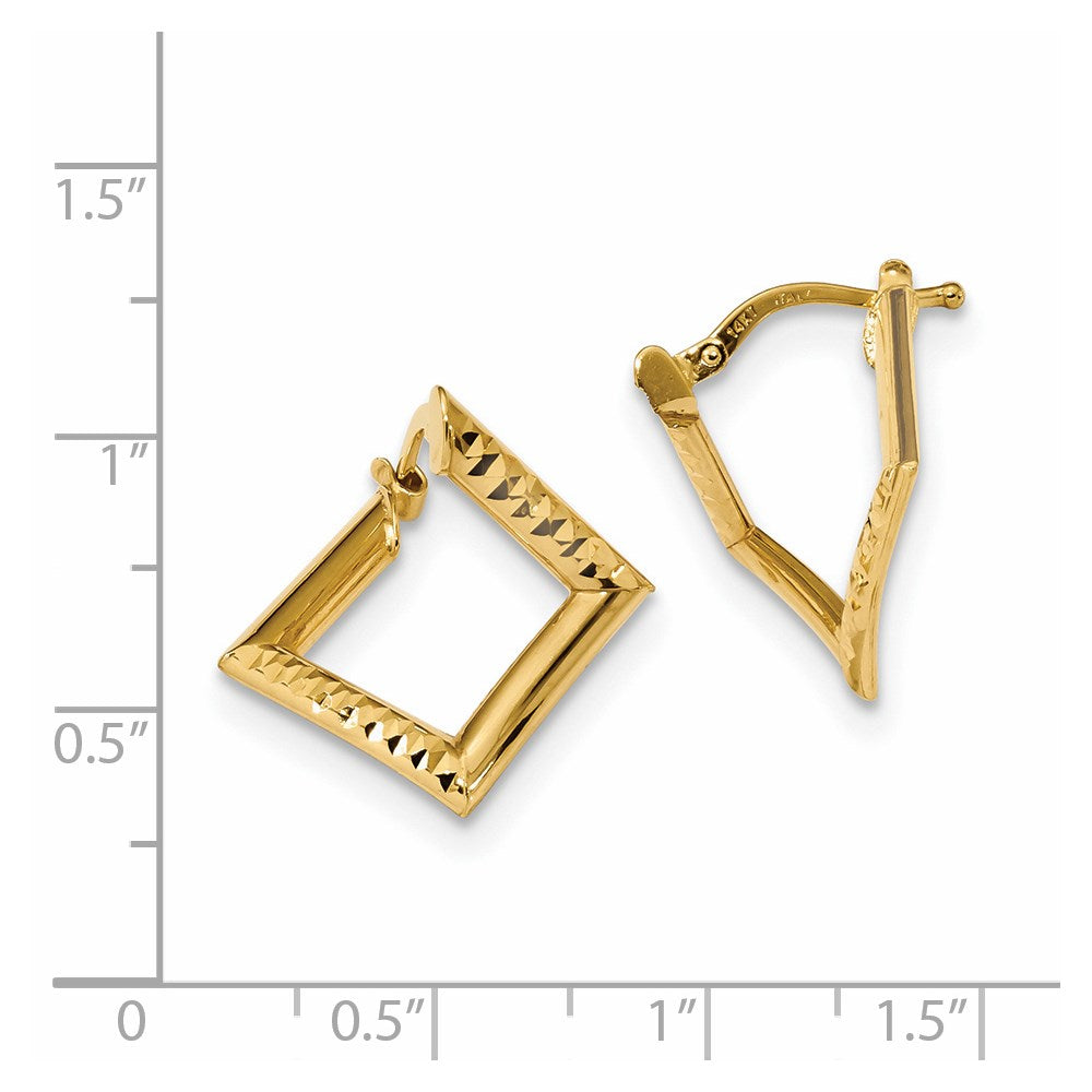 14K Gelbgold Poliert Gedreht Quadratisch Ohrringe