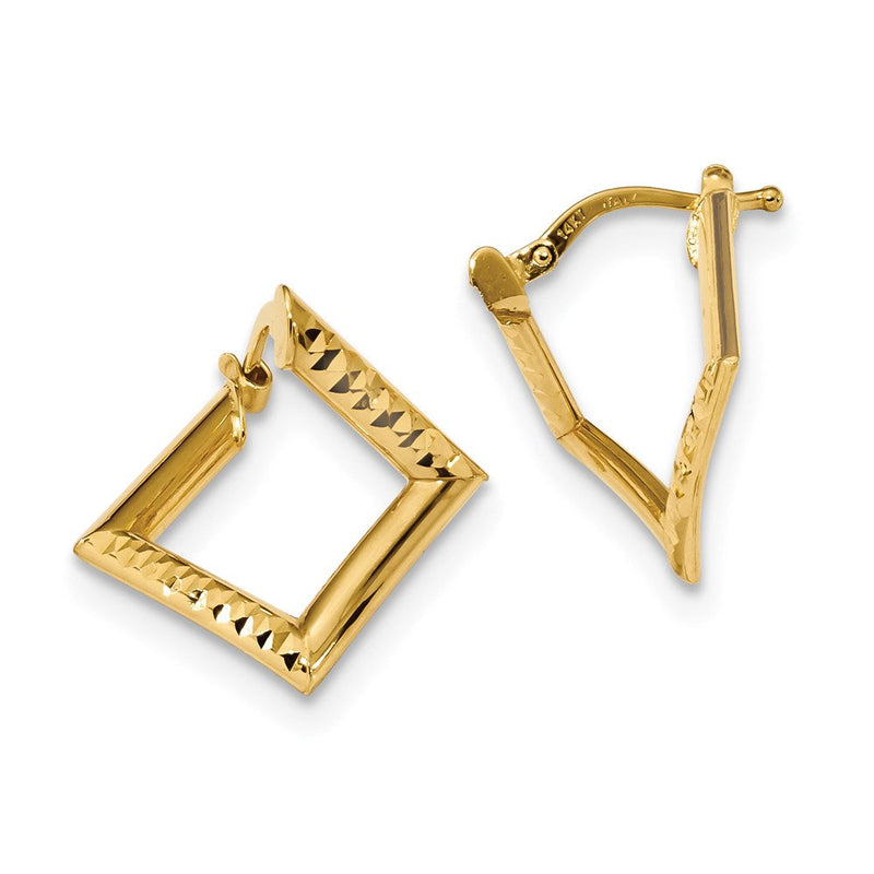 14K Gelbgold Poliert Gedreht Quadratisch Ohrringe