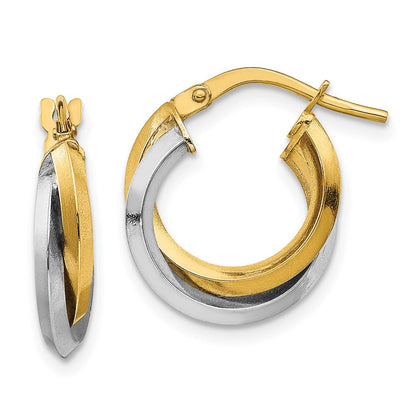 14K Bicolor Poliert Doppelt Creolen