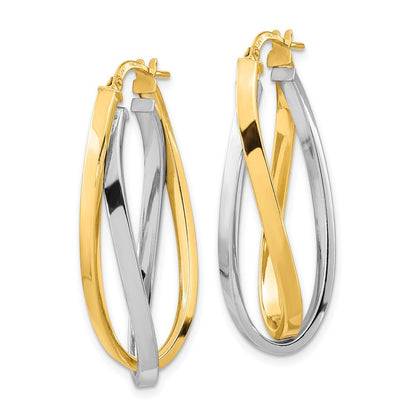14K Bicolor Poliert Oval Doppelt Creolen