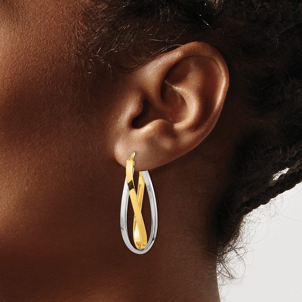 14K Bicolor Poliert Oval Doppelt Creolen