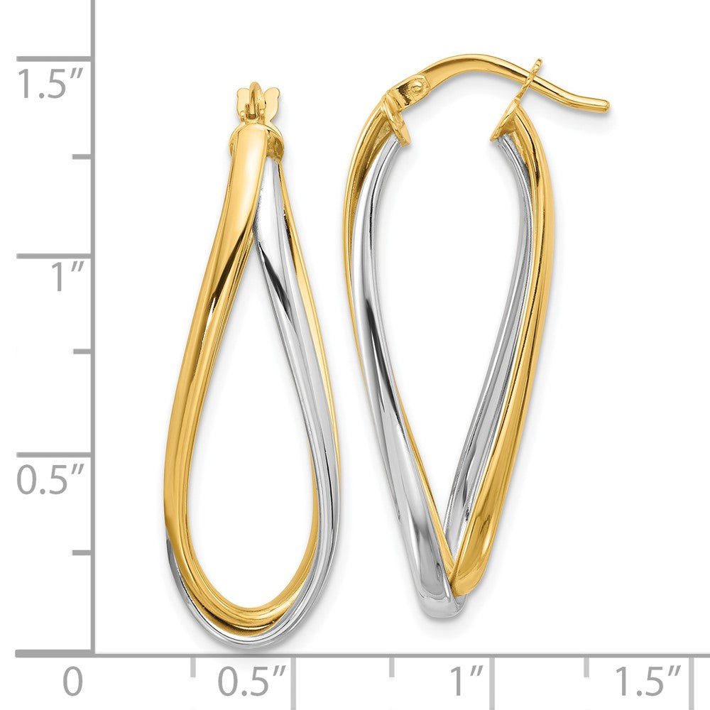 14K Bicolor Poliert Oval Doppelt Creolen