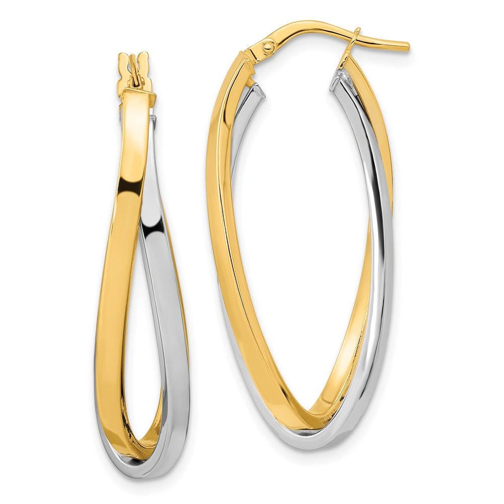 14K Bicolor Poliert Oval Doppelt Creolen