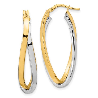 14K Bicolor Poliert Oval Doppelt Creolen