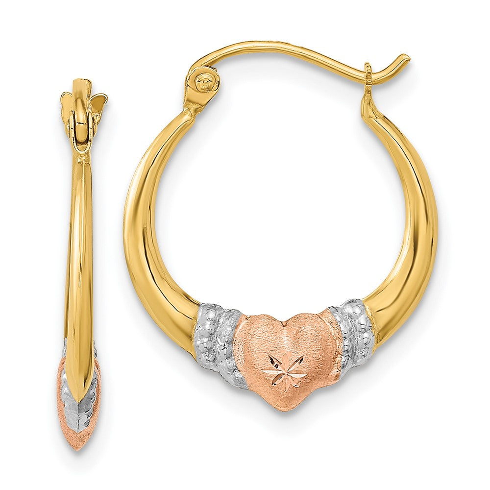 14K Bicolor mit Weiß Rhodium Poliert Satiniert & Diamantiert Creolen