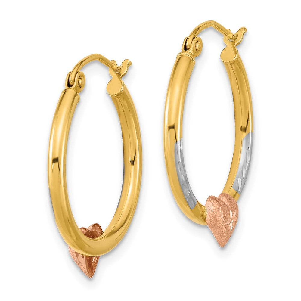 14K Bicolor mit Weiß Rhodium Diamantiert Herz Creolen