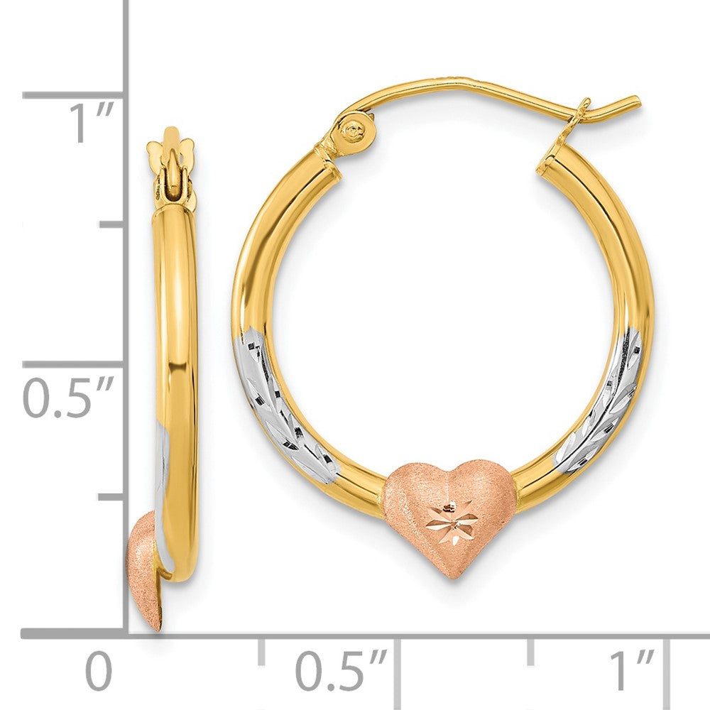 14K Bicolor mit Weiß Rhodium Diamantiert Herz Creolen