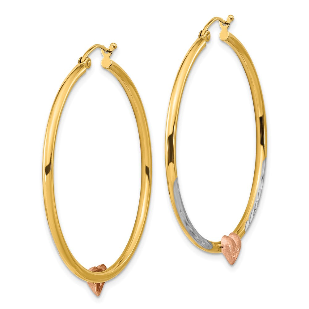 14K Bicolor mit Weiß Rhodium Diamantiert Herz Creolen