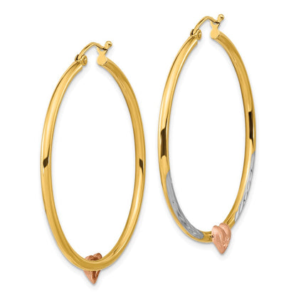 14K Bicolor mit Weiß Rhodium Diamantiert Herz Creolen