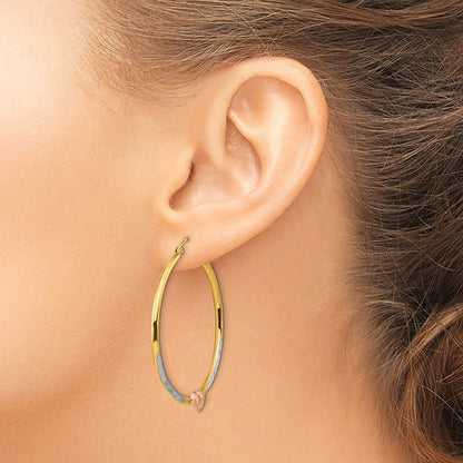 14K Bicolor mit Weiß Rhodium Diamantiert Herz Creolen