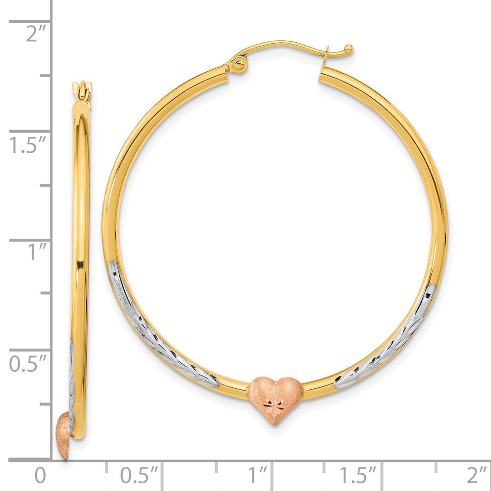 14K Bicolor mit Weiß Rhodium Diamantiert Herz Creolen