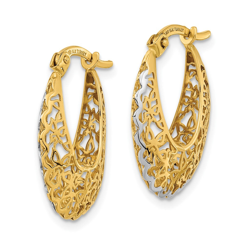 14K Gelb & Rhodium Rhodiniert Poliert Filigran Creolen