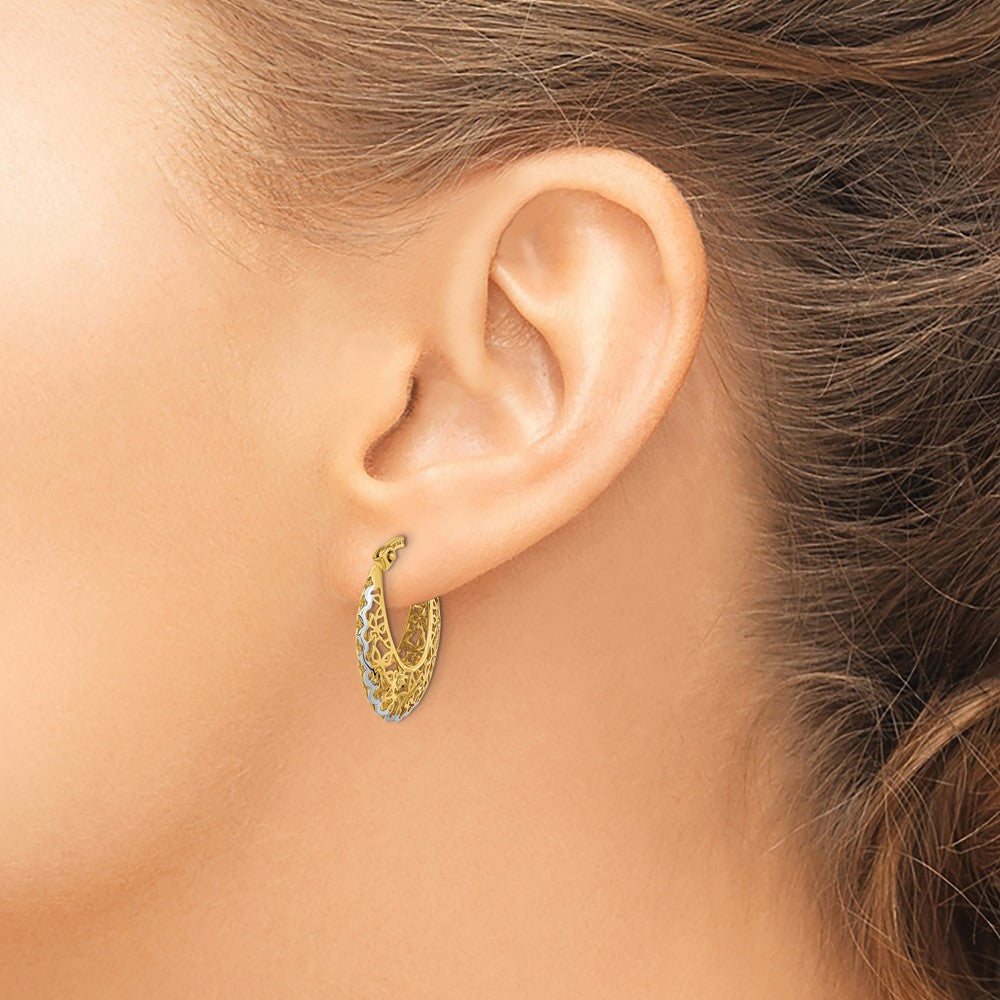 14K Gelb & Rhodium Rhodiniert Poliert Filigran Creolen
