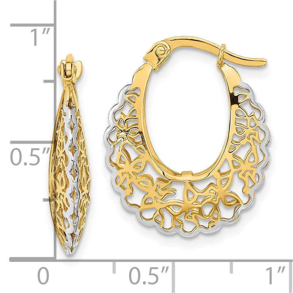 14K Gelb & Rhodium Rhodiniert Poliert Filigran Creolen