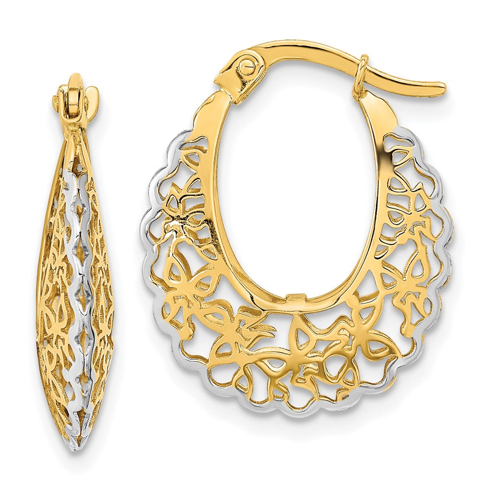 14K Gelb & Rhodium Rhodiniert Poliert Filigran Creolen