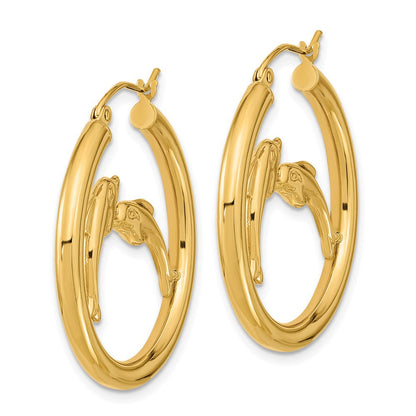 14K Gelbgold Poliert Dolphins Creolen