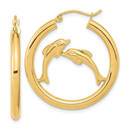 14K Gelbgold Poliert Dolphins Creolen